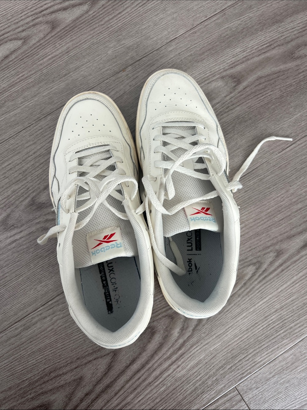 Reebok White Low-Top Leather Sneakers with Light Blue Accent